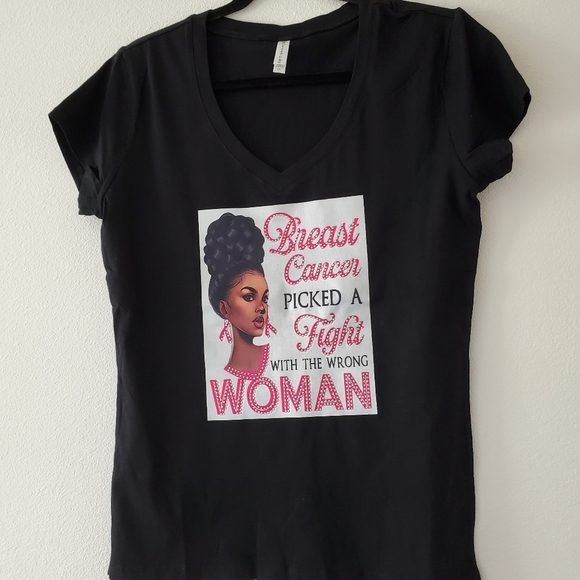 Women "Breast Cancer" Graphic Black V-Neck T-Shirt Size 1X - Picture 7 of 7